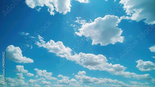 A clear and bright sky with blue skies and white clouds showcasing a beautiful landscape