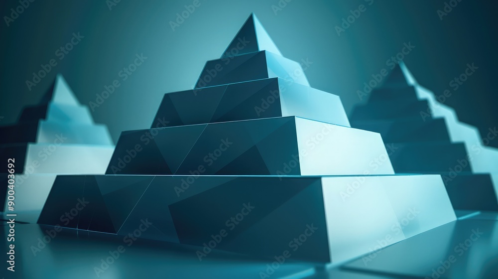 Abstract 3D financial pyramid with segmented layers, symbolizing investment hierarchy. Abstract 3D financial pyramid with segmented layers, symbolizing investment hierarchy.