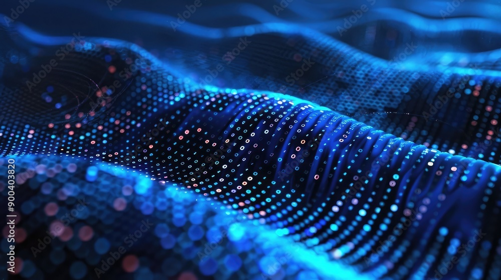 Abstract 3D financial wave with binary code, representing financial technology. Abstract 3D financial wave with binary code, representing financial technology.