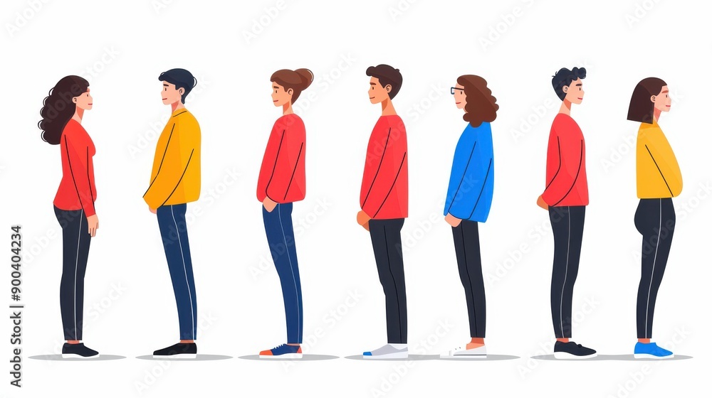 Fototapeta premium A vibrant illustration of people queued, perfect for your internet article or blog post on waiting and organization.