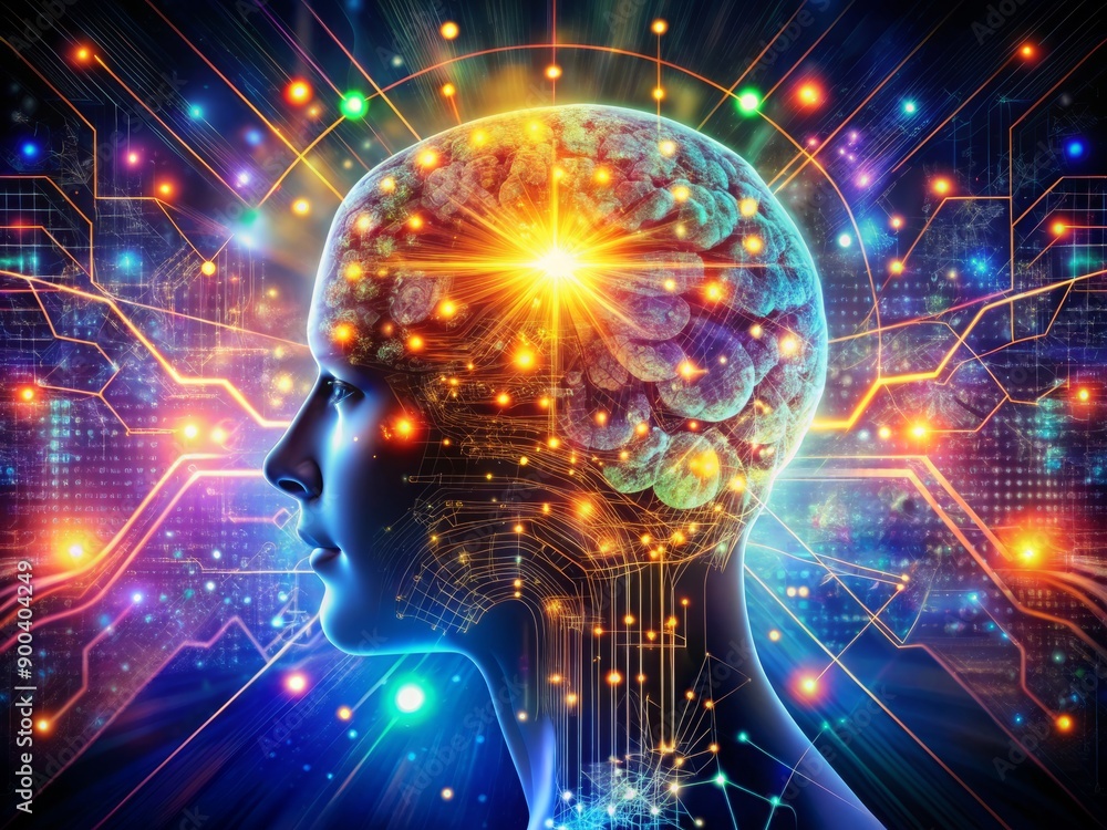 Vibrant glowing neural networks merge with advanced circuitry, illuminating the fusion of human thought and artificial intelligence in a futuristic technological landscape. Vibrant glowing neural networks merge with advanced circuitry, illuminating the fusion of human thought and artificial intelligence in a futuristic technological landscape.