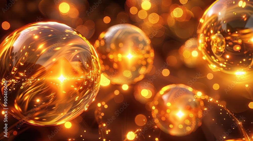 Abstract 3D golden orbs with glowing centers, symbolizing energy and wealth. Abstract 3D golden orbs with glowing centers, symbolizing energy and wealth.