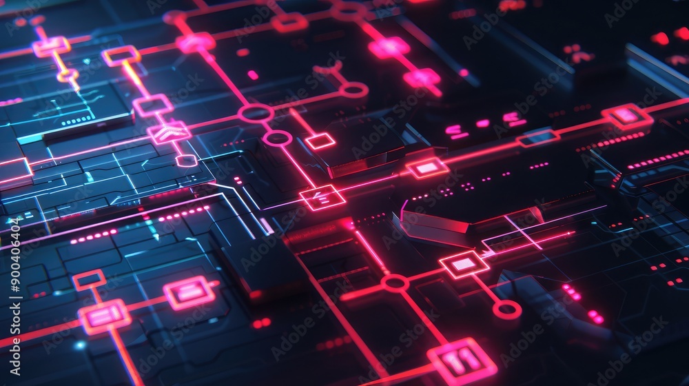 flowchart with glowing nodes, symbolizing business process management. flowchart with glowing nodes, symbolizing business process management.