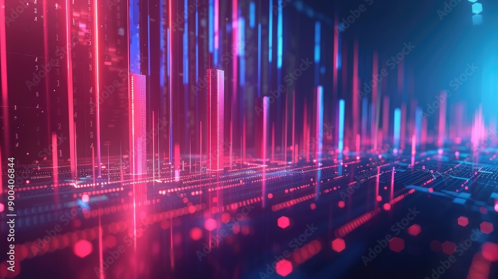 Futuristic 3D growth chart with rising lines, representing business performance. Futuristic 3D growth chart with rising lines, representing business performance.