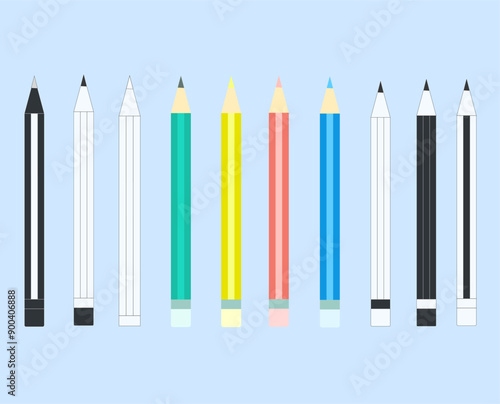 Pencil set with black and white graphite and colourful pencils