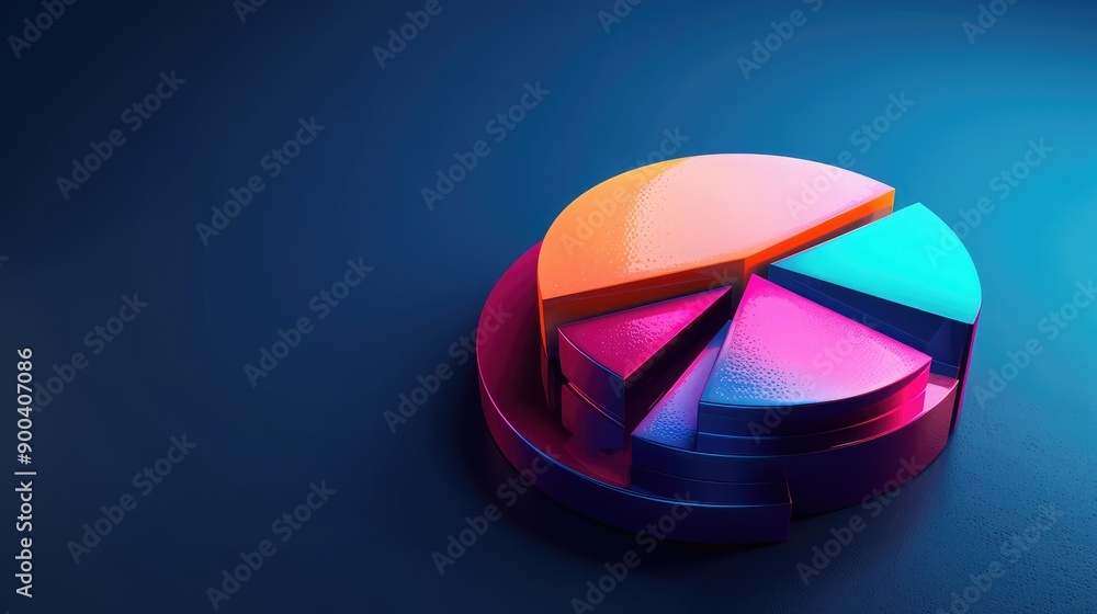 Futuristic 3D pie chart with segmented sections, representing business market analysis. Futuristic 3D pie chart with segmented sections, representing business market analysis.