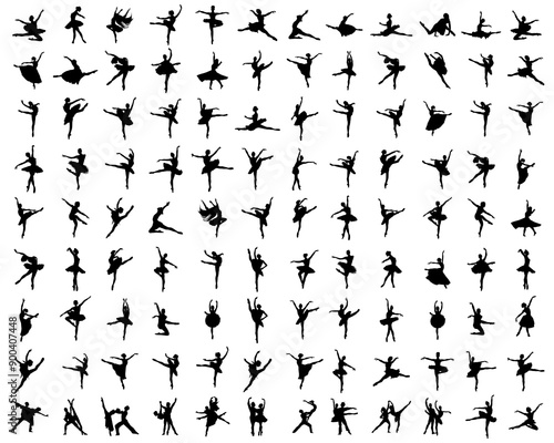 Black silhouettes of ballerinas  on a white background	