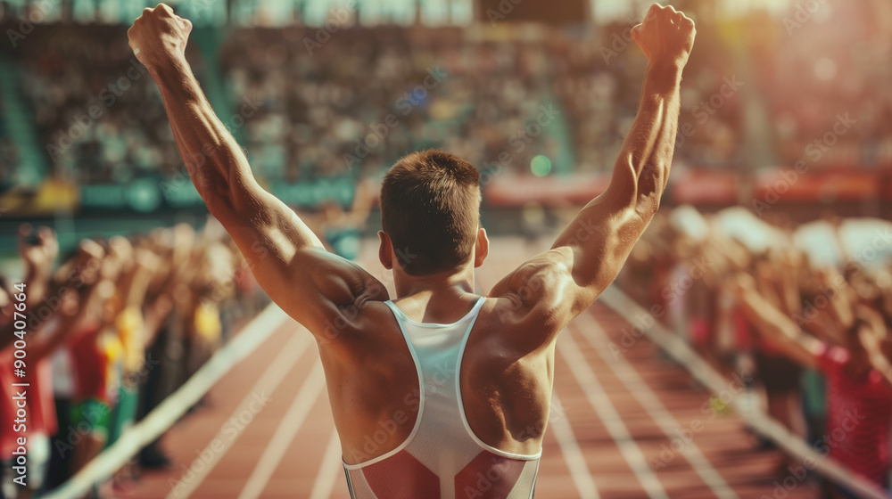 Obraz premium An athlete winning celebrating with arms raised concept