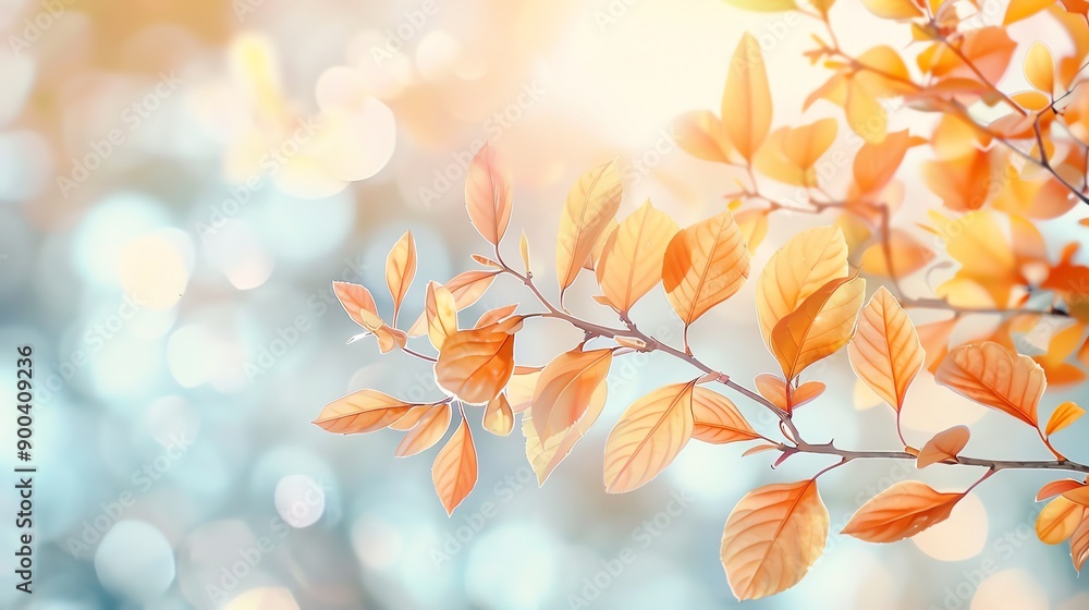 Golden leaves in a gentle breeze against a sunset gradient background, fall, serene autumn scene for social media backdrop Golden leaves in a gentle breeze against a sunset gradient background, fall, serene autumn scene for social media backdrop