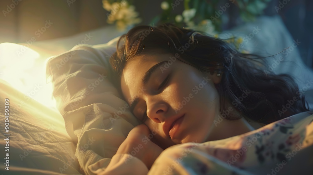 Woman sleep on the bed turns off the alarm clock wake up at the morning, Selective focus. Woman sleep on the bed turns off the alarm clock wake up at the morning, Selective focus.