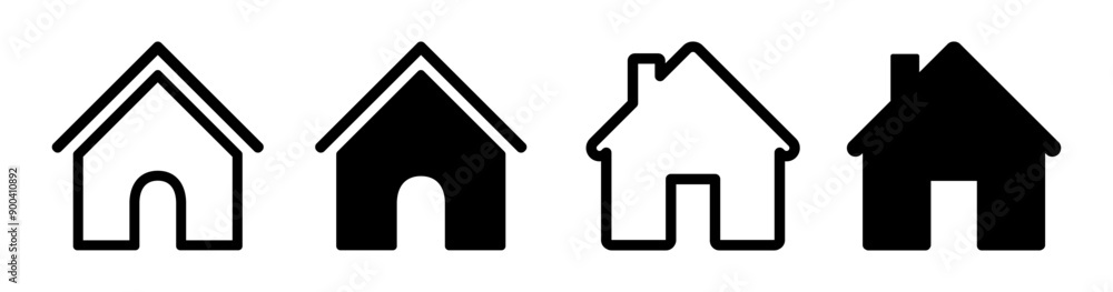 House set icon, collection home sign, real estate, flat style houses in outline and line design House set icon, collection home sign, real estate, flat style houses in outline and line design