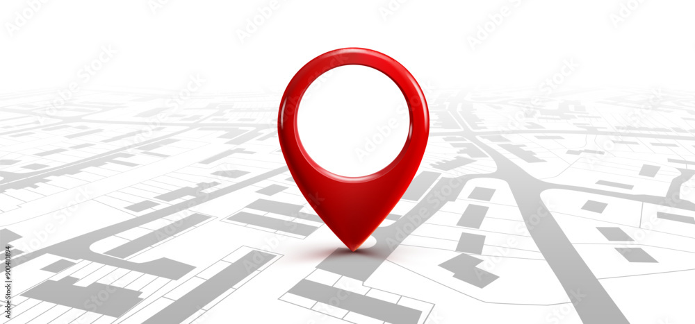 Fototapeta premium GPS navigator pointer on city map, navigation, logistics, geography, communication, transport, travel theme concept, location marking with a pin on a map