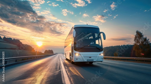 Bus on the Road at Sunrise