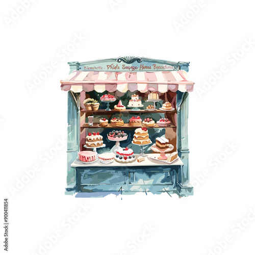 Cake shop vector illustration drawn with watercolor. ai generated