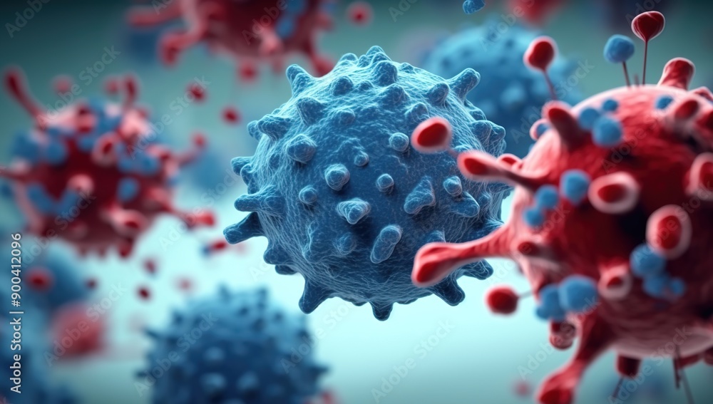A microscopic glimpse into the proliferation of a virus, showcasing its viral infection process. A microscopic glimpse into the proliferation of a virus, showcasing its viral infection process.