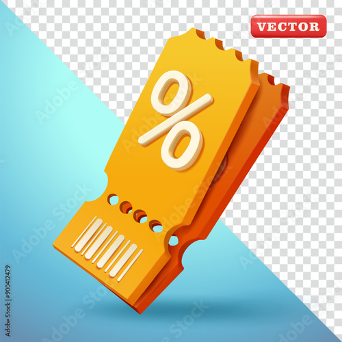 Ticket discount, 3d vector. Suitable for advertising, business and design elements