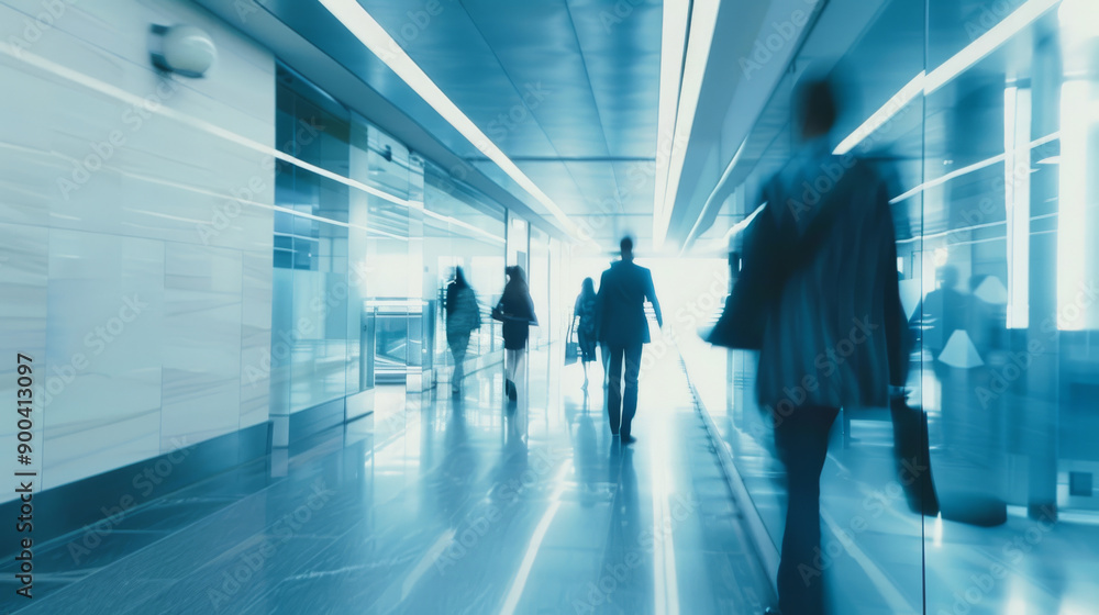A blur of people moving quickly through a modern, glass-encased corridor, symbolizing the fast-paced nature of contemporary work life. A blur of people moving quickly through a modern, glass-encased corridor, symbolizing the fast-paced nature of contemporary work life.