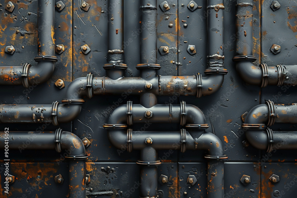 seamless pattern of pipes, black metal seamless pattern of pipes, black metal