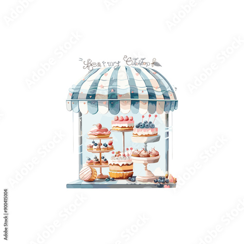 Cake shop vector illustration drawn with watercolor. ai generated