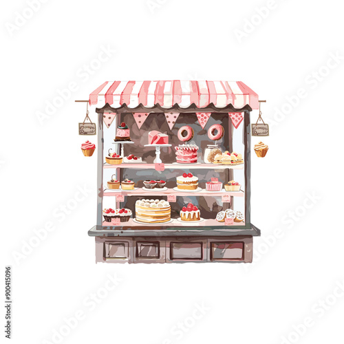 Cake shop vector illustration drawn with watercolor. ai generated