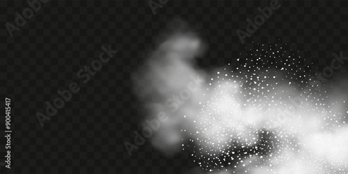A realistic set of white clouds of flour, sugar, washing powder. An explosion of snow dust in the air. A splash of ice crystals in a white blizzard cloud.