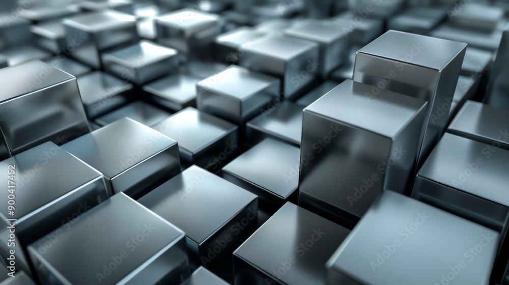 A metallic, abstract background with a grid of reflective cubes. A metallic, abstract background with a grid of reflective cubes.