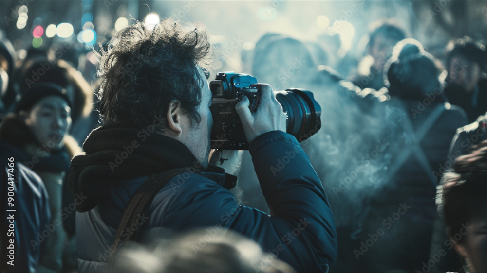 Photograph of a male photographer in a crowd Photograph of a male photographer in a crowd
