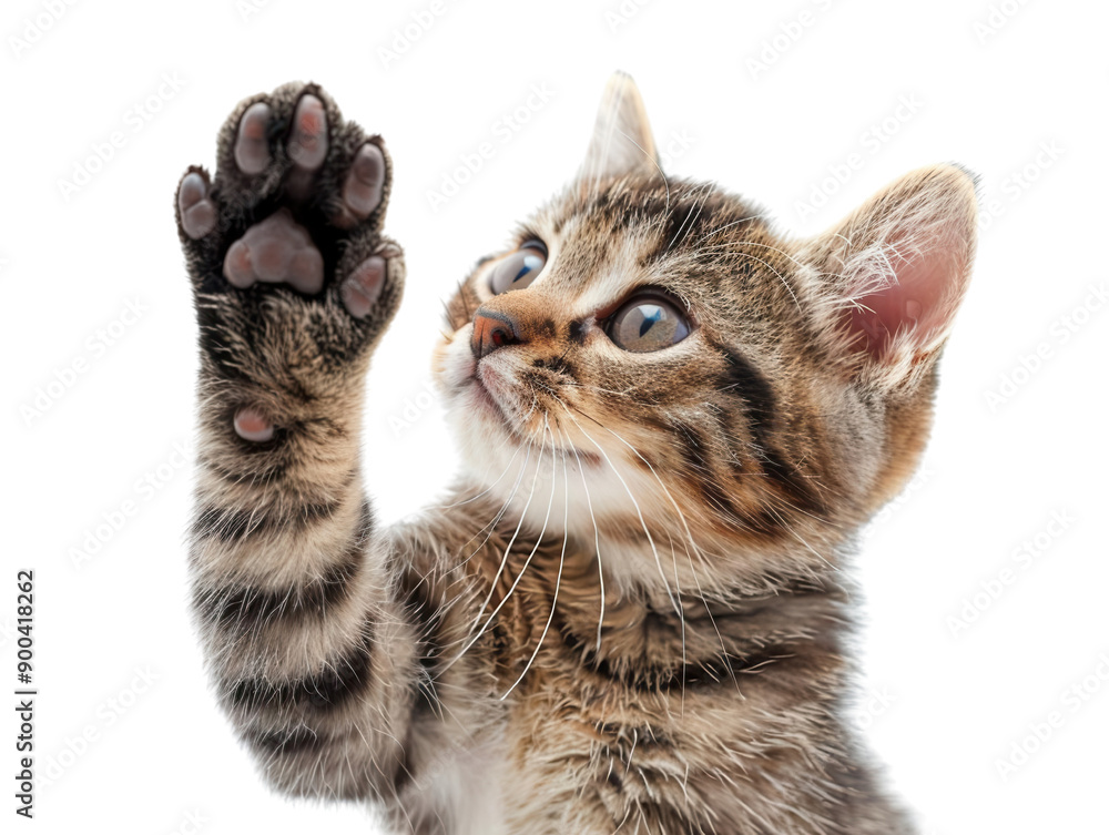 Fototapeta premium Cat extending its paw for a high five, PNG, detailed and playful, cute and dynamic, fur texture visible