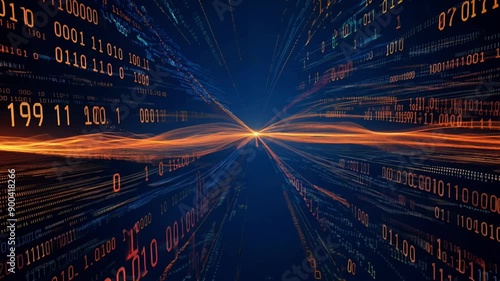 A computer screen with a bunch of numbers and a bright orange line. Concept of technology and complexity, with the numbers