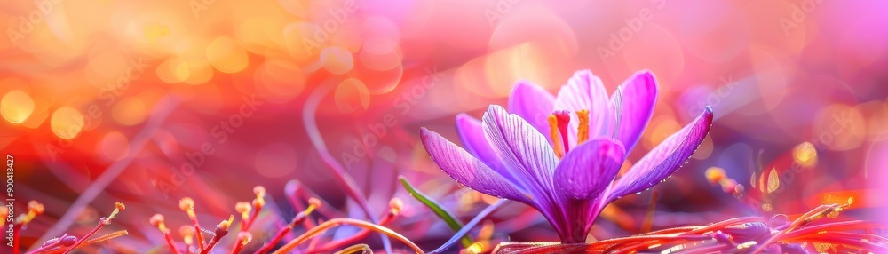 A vibrant purple flower blooming in a radiant, colorful background, symbolizing beauty and nature's splendor in spring. A vibrant purple flower blooming in a radiant, colorful background, symbolizing beauty and nature's splendor in spring.