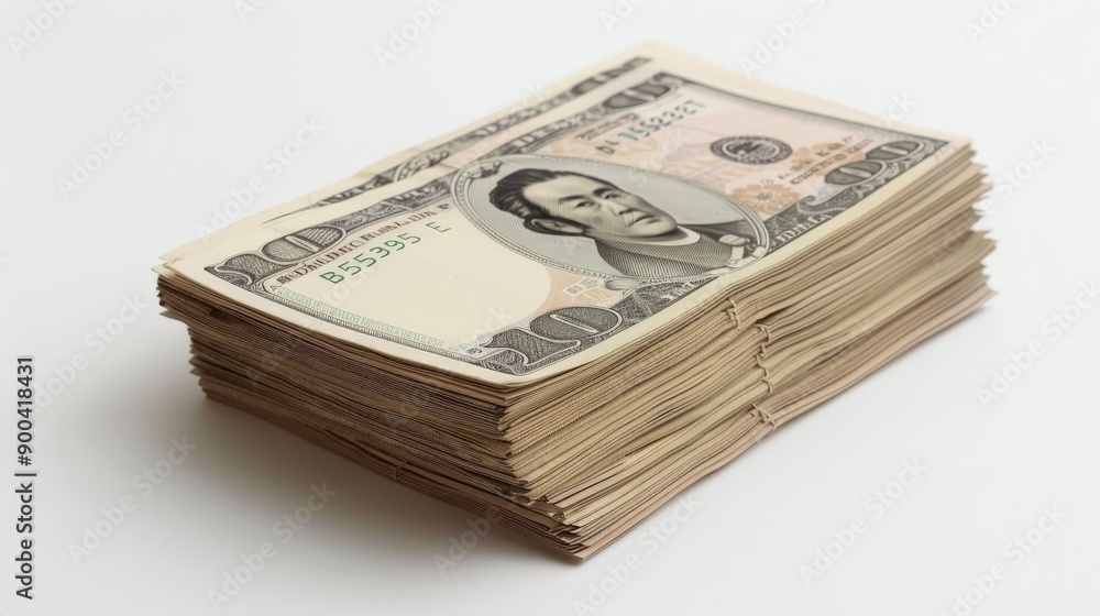 A stack of Japanese yen bills arranged neatly on a white background, emphasizing the elegance and design of the currency. A stack of Japanese yen bills arranged neatly on a white background, emphasizing the elegance and design of the currency.
