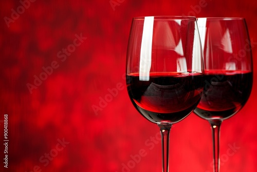 Two glasses of red wine on a vibrant red background. National Red Wine Day.