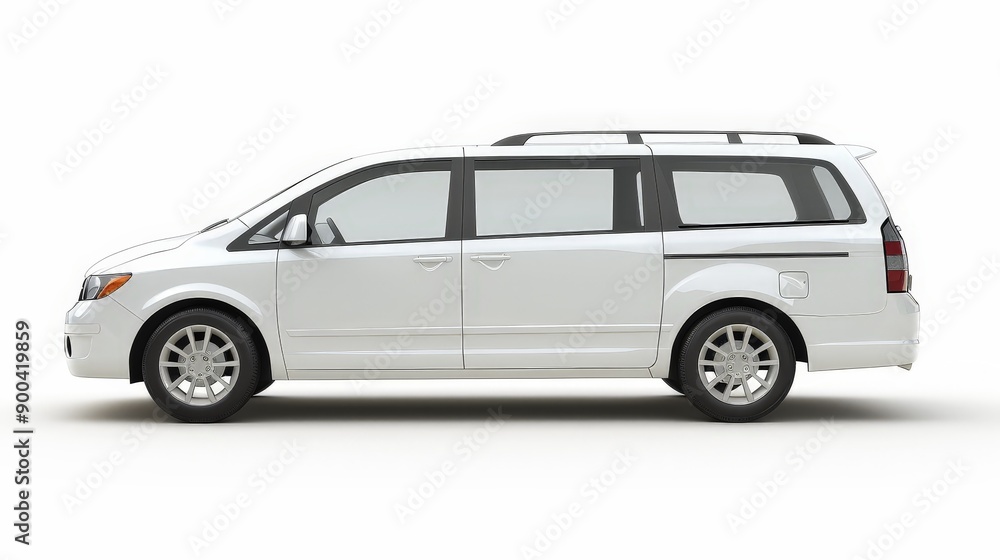 A white family minivan, set against a white background, highlighting its spaciousness and family-friendly design. A white family minivan, set against a white background, highlighting its spaciousness and family-friendly design.