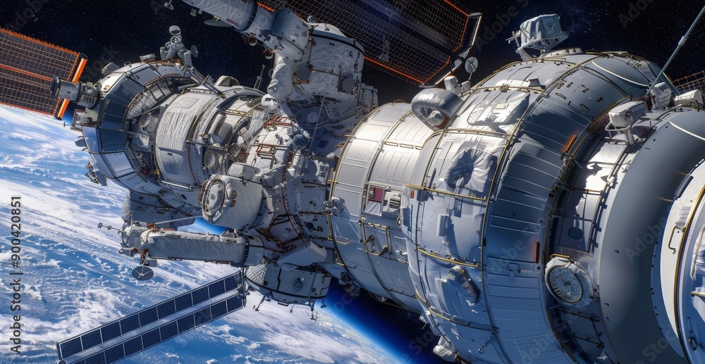 Against the backdrop of a distant Earth, astronauts methodically construct a space station. Their efforts represent a significant leap in space technology, enabling longer missions Against the backdrop of a distant Earth, astronauts methodically construct a space station. Their efforts represent a significant leap in space technology, enabling longer missions
