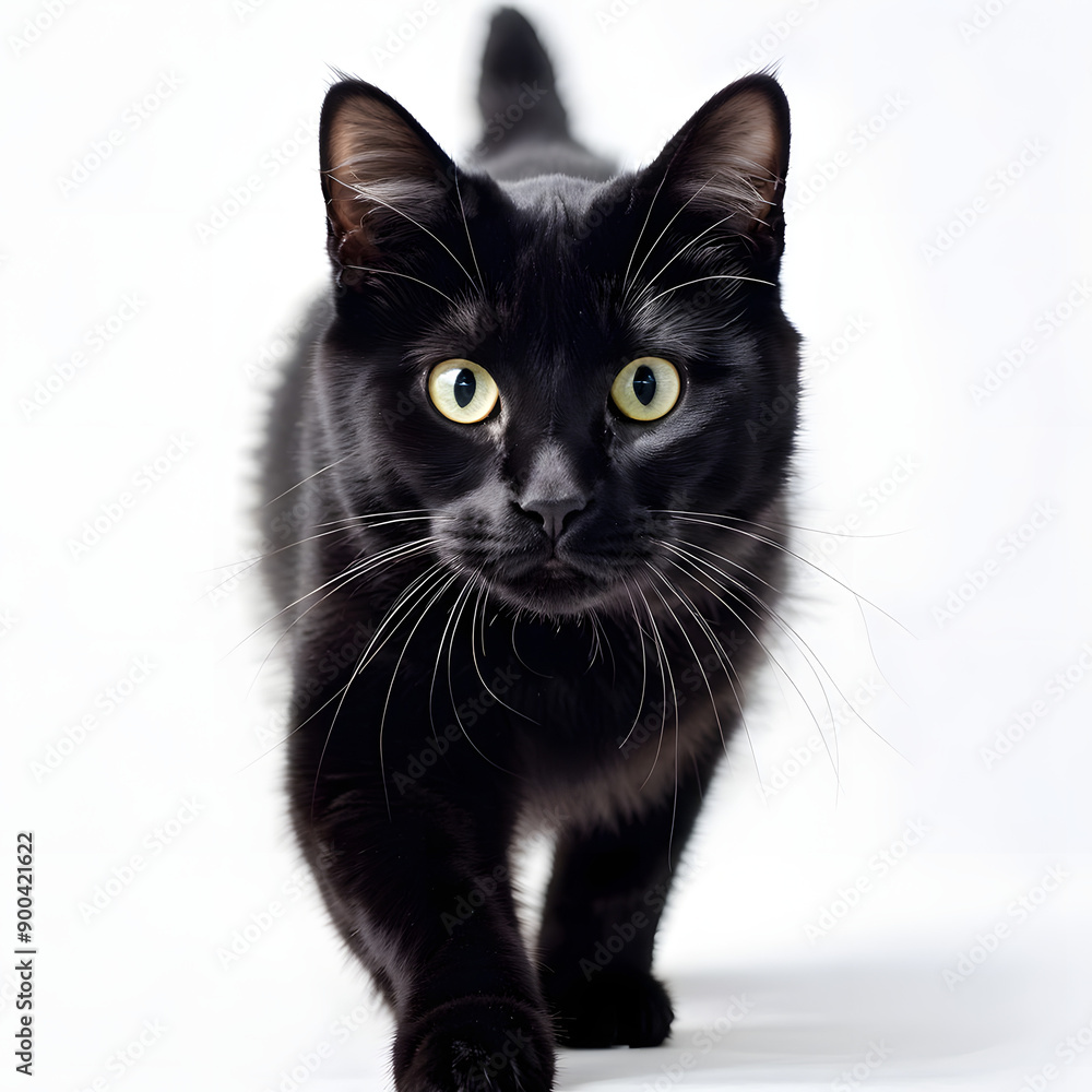 Majestic Black Cat in Pristine Studio Setting with Fluffy Fur and Serene Expression Majestic Black Cat in Pristine Studio Setting with Fluffy Fur and Serene Expression