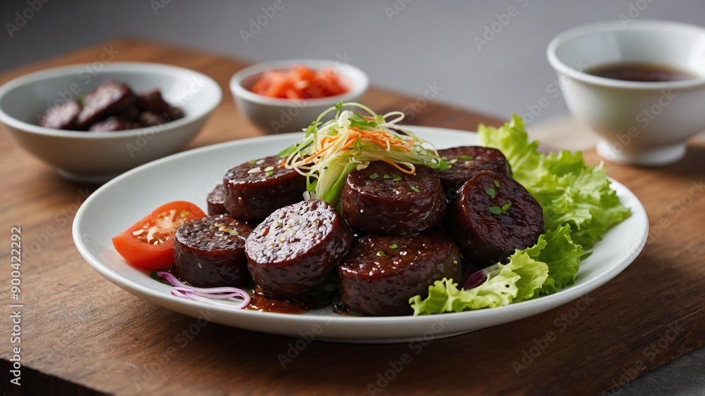 Soondae Bokkeum (Stir-Fried Blood Sausage) Stir-fried blood sausage with vegetables. Soondae Bokkeum (Stir-Fried Blood Sausage) Stir-fried blood sausage with vegetables.