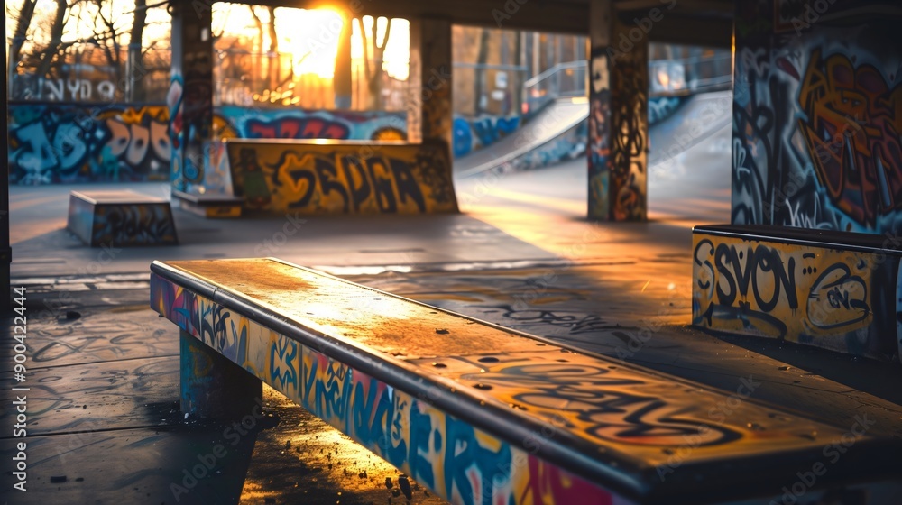 Alley Ramps City underpass, alley narrow street, or empty skateboard park with ...