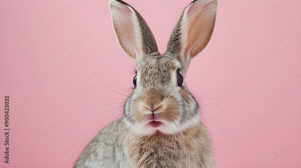 Fototapeta premium Cute Bunny Portrait Against Pink Background