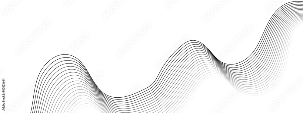 Vector background with black wavy lines. Abstract wave element for design. Digital frequency track equalizer. Stylized line art background. Vector illustration.Wave with lines created using blend tool Vector background with black wavy lines. Abstract wave element for design. Digital frequency track equalizer. Stylized line art background. Vector illustration.Wave with lines created using blend tool