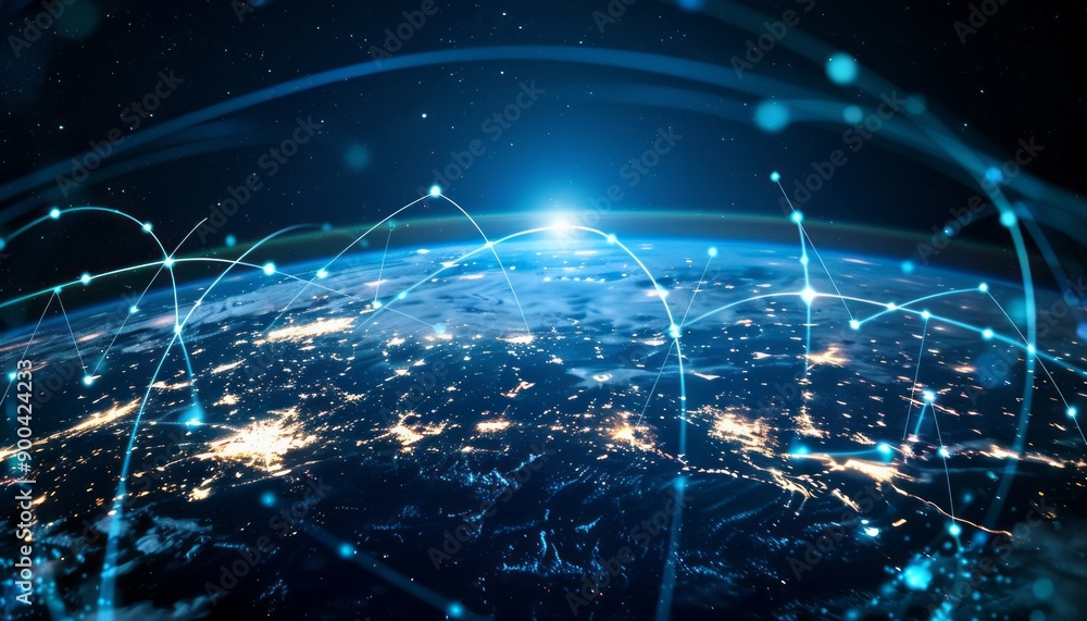 Earth Illuminated With Interconnected Network Lines During Night Earth Illuminated With Interconnected Network Lines During Night