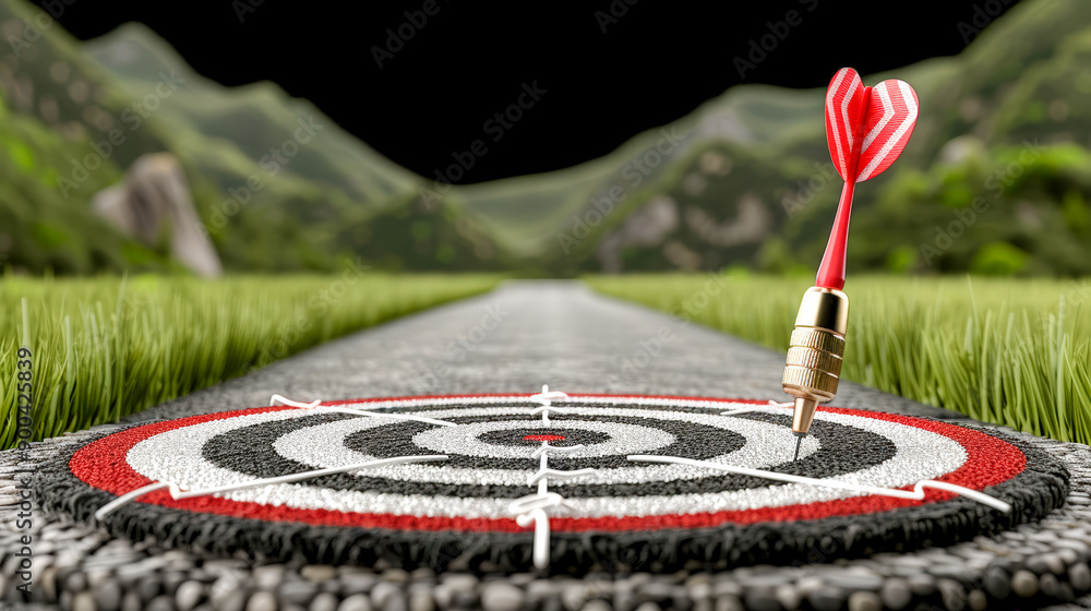 Obraz premium Precision and Passion A close-up of a dart hitting the bullseye on a dartboard, symbolizing the focus and accuracy needed to achieve your goals and hit your target with confidence wallpaper, backgroun