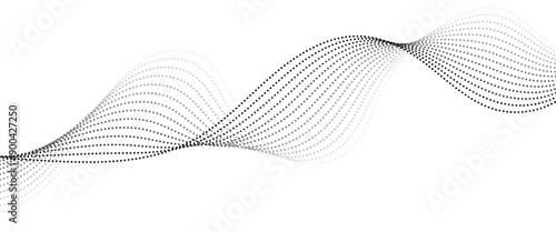 Flowing dots particles wave pattern halftone gradient curve shape isolated on white background. gradient halftone dots background. Pop art template, texture. Vector illustration. 