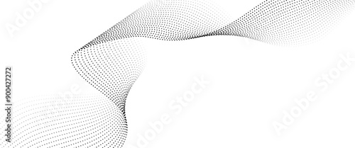 Abstract halftone flowing wavy gradient dots shape isolated on transparent background. Technology abstract lines on white background. Undulate Grey Wave Swirl, frequency sound wave, twisted curve line
