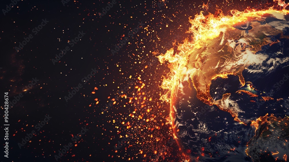 Planet earth burning in flames. Global warming concept. Planet earth burning in flames. Global warming concept.