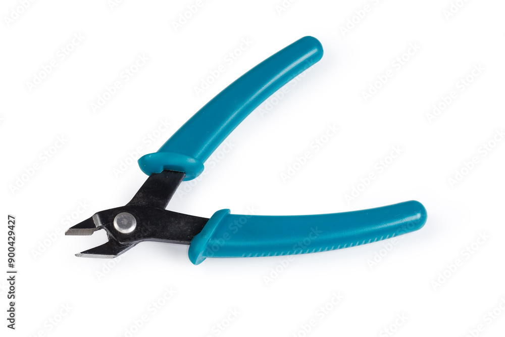 Diagonal pliers with blue insulated handles on a white background Diagonal pliers with blue insulated handles on a white background
