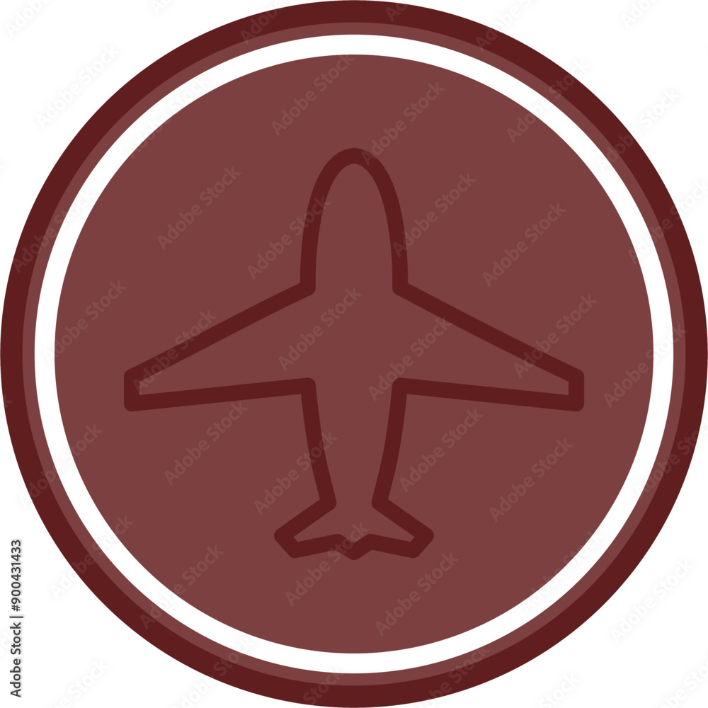 Obraz premium Airplane Vector Line Double Circle Maroon