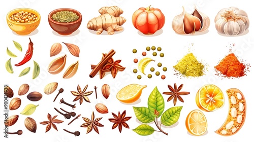 Colorful Spices and Herbs - A Collection of Aromatic Ingredients for Cooking and Baking