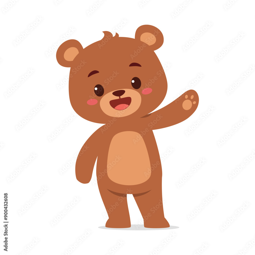 cute little bear waving hand and feeling happy cute little bear waving hand and feeling happy
