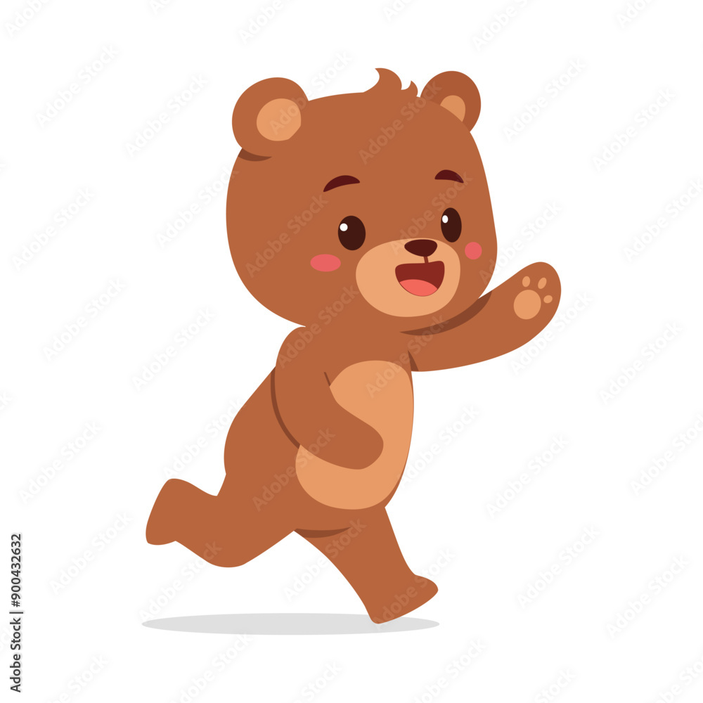 cute little bear run and waving hand and feeling happy cute little bear run and waving hand and feeling happy
