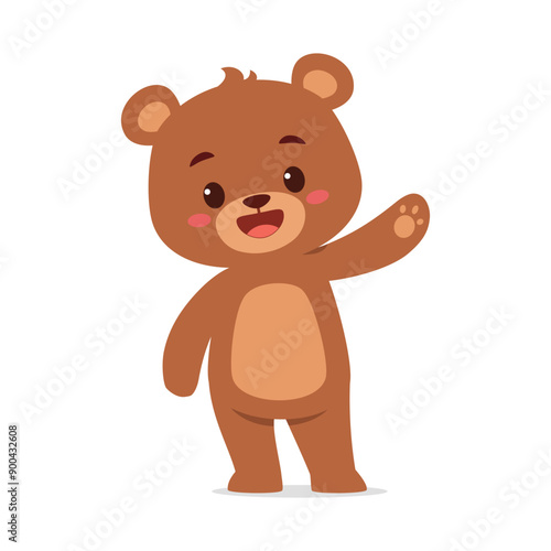 cute little bear waving hand and feeling happy
